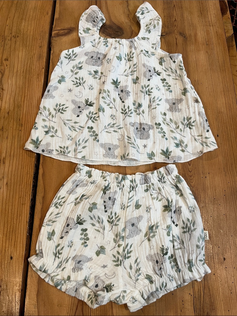 Set/2 ELEGANT BABY Organics 3-6M Gauze Cotton Koala Swing Top & Diaper Cover